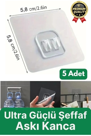 5 Adet Ultra Güçlü Suya Dayanıklı İz Bırakmaz Şeffaf Banyo Mutfak Ayna Tablo Raf Tutucu Askı Kanca Çok Renkli