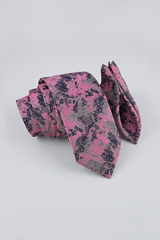 Milleniva Batik Desenli Pembe Gri Kravat & Mendil