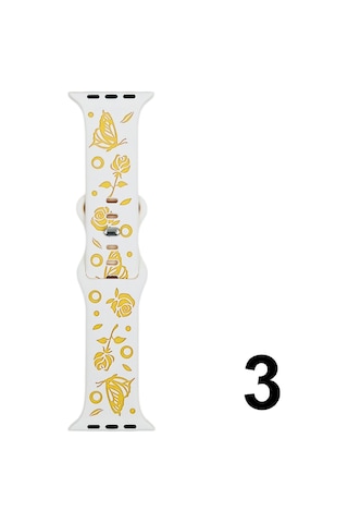 Nettech Apple Uyumlu Watch Seri 42/44 Mm Desenli Silikon Kordon - Beyaz