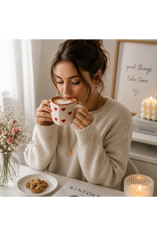 Kalp Tasarımlı El Yapımı Seramik Kahve Kupası Sevgiliye Hediye Çay Ve Kahve Mug Kupa Diğer
