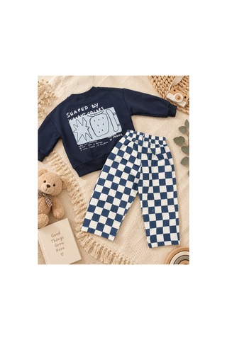 Omeca Concept Erkek Çocuk Lacivert Sweatshirt Ve Dama Desenli Pantolon 2 Li Takım