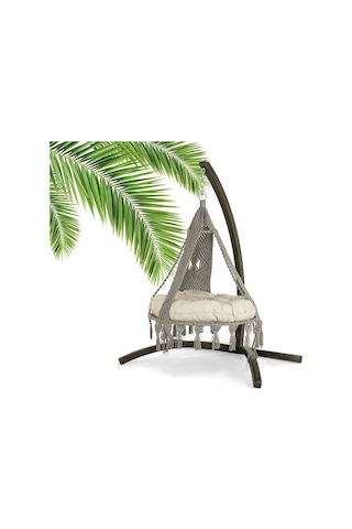 Bade Klasik Ladin Ahşap Örgülü Salıncak - Bahçe, Balkon Ve Teraslarda -krem Krem