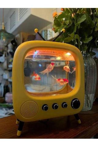 Monozone Tv Şekilli Işıklı Mini Akvaryum Beta Balık Tankı Vintage