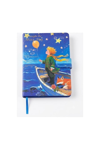 Özel Tasarım Küçük Prens Temalı Mıknatıs Kapaklı Defter - Through The Milky Way - Kayık Mavi