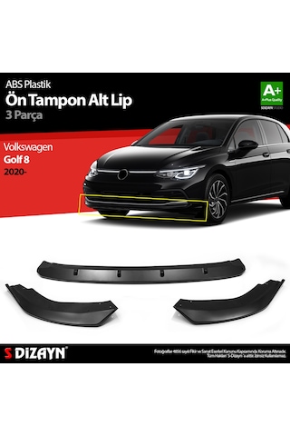 S-Dizayn VW Golf 8 ABS Plastik Ön Tampon Alt Lip 3 Prç. 2020+