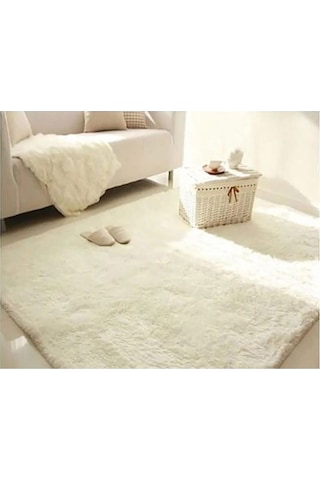 Raschel Carpet Krem Lüks Raschel Kaymaz Taban Peluş Halı Yolluk Krem