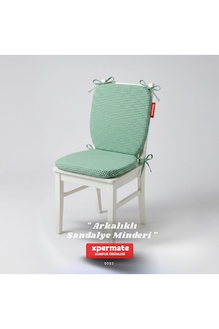 Pötikare Sırtlıklı Sandalye Minderi 42x42 Fermuarlı Yıkanabilir Kılıf Bağcıklı Minder Standart Fit Yeşil