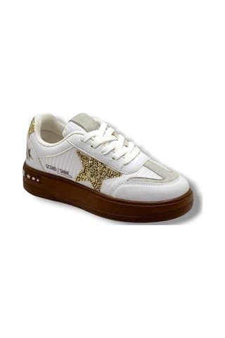Mıa Marya 7020-26 Simli Yıldızlı Trend Fashion Kadın Sneaker Beyaz