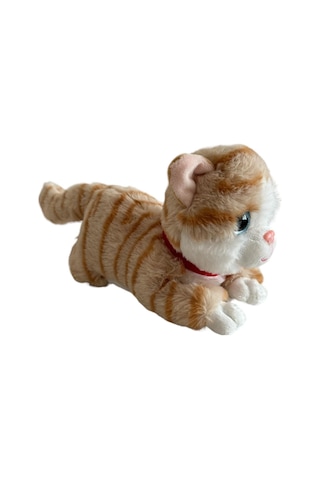 Sesli Yatan Miyavlayan 25 Cm Peluş Kedi Oyuncak - Kahve Kahve