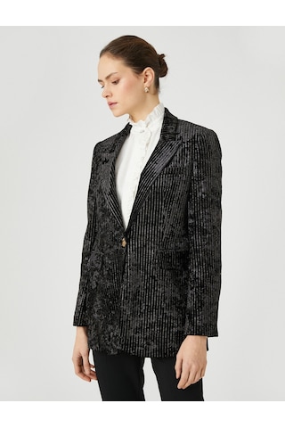 Koton Melis Ağazat X Koton - Pırıltılı Kadife Blazer Ceket Siyah 3wak10301ek 3WAK10301EK999 Siyah