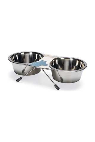 Beeztees Köpek İkili Mama Su Kabı, Paslanmaz Çelik, 16cm, 2x900ml