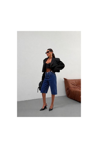 Kene Jeans Lacivert Paça Kesik Uzun Kot/denim Şort Lacivert