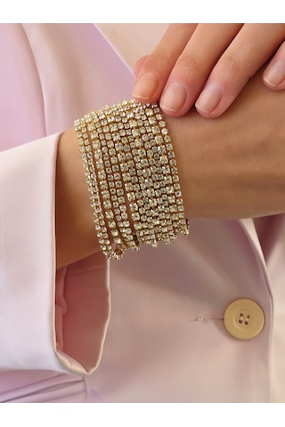 Çoklu Döküm Su Yolu Rhinestone Gold Renk Kristal Bileklik Altın