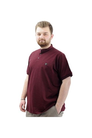 Mode Xl Büyük Beden Erkek Tişört Düğmeli Hakim Yaka T-shirt U24339 Mürdüm Mürdüm