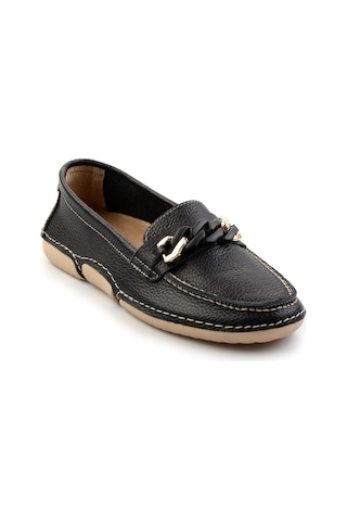 Bambi Siyah Hakiki Deri Kadın Loafer Ayakkabı K01028130303 Siyah