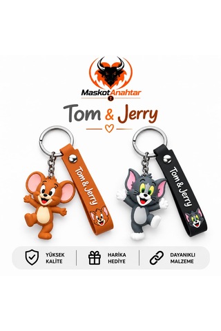 Tom Ve Jerry Silikon Anahtarlık Beyaz - Kahverengi