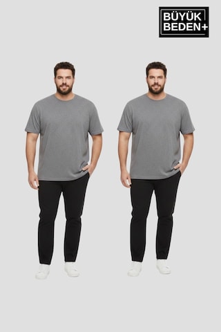Superlife Büyük Beden Erkek Basic Bisiklet Yaka 2'li Tişört Seti 3xl-6xl Spr26bts510+2 Grey Mel-grey Mel