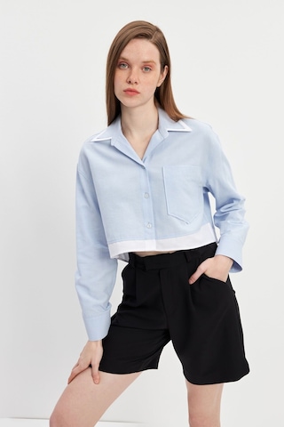 Stella Pulvis Mavi Garnili Tek Cep Crop Oxford Gömlek Mavi