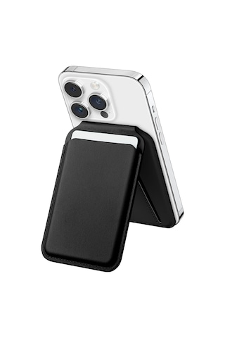 Buff Apple Uyumlu iPhone Walletmag 2.0 Stant Manyetik Deri Cüzdan Black Siyah