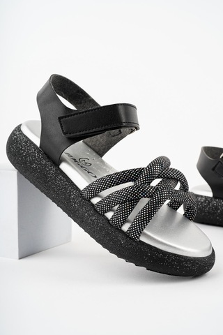 Muggo Jazz Garantili Günlük Ortopedik Hafif Taban Örgü Detaylı Cırtlı Kız Çocuk Sandalet Siyah