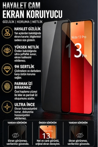 Redmi Note 13 Pro 4g Uyumlu Hayalet Ekran Koruyucu Gizli Privacy