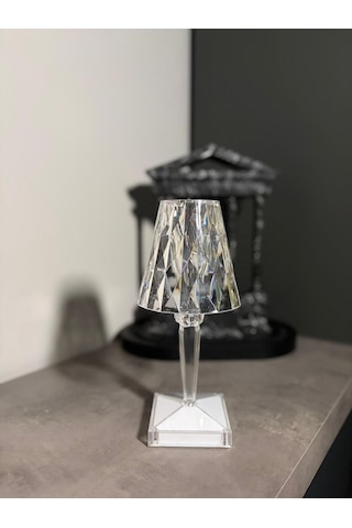 Şarjlı Dekoratif Ambiyans Masa Lambası Diamond-4719 Gümüş
