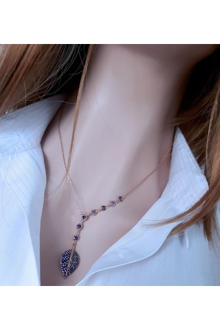 Tohum Taşlı Mor Yaprak Kolye _Rose