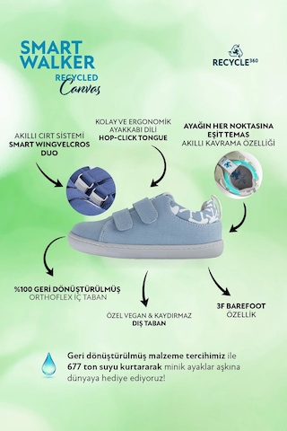 Smart Walker  Canvas Play Eco Açık Mavi Barefoot Çocuk Ayakkabı
