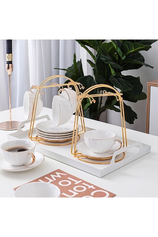 Youmex Kahve Fincanları İçin Retro Zanaatkâr Demir Raf, 6 Fincanlı, Elektroplated Altlık, Ev Ve Cafe Kullanıma Uygun, Kolay Kurulum