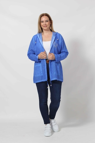 B1016m Mavi Yıldız Baskılı Kapüşonlu Fermuarlı Ceket 001