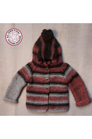 Uretti - Talia 8659 - 3988 El Örgüsü Kapüşonlu Erkek Çocuk Hırka - 1 Yaş Çok Renkli