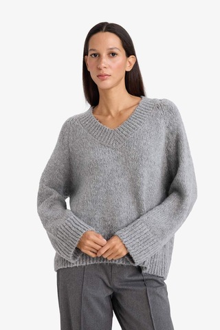 Defacto Oversize Geniş Kalıp V Yaka Triko Kazak G6290ax25wngr156 Gri-gr156