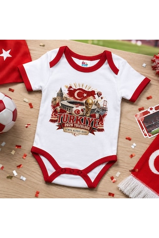 Bk Gift Türkiye Taraftar Temalı 2026 Dünya Kupası Tasarımlı Kırmızı Bebek Body Zıbın-7 Tek Yürek Milli Takım Ruhu