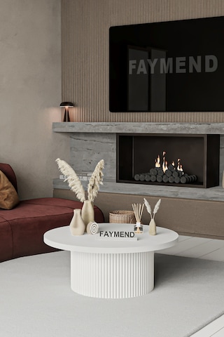 Faymend Kooky Modern Yuvarlak Beyaz Ahşap Orta Sehpa '70cm' Beyaz