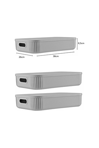 3'lü Set Çok Amaçlı Düzenleyici Depolama Kutusu Gri 6,8lt