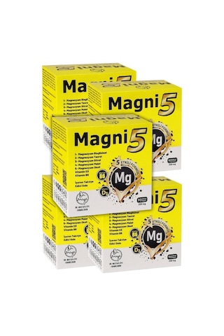 Magni5 Magnezyum 5 Etkili Form B6 D3 Vitamini Bisglisinat Malat Taurat Sitrat Oksit 5' x 3 Aylık 90 Kapsül