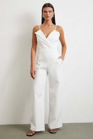 Zincir Detaylı Tulum Beyaz Beyaz