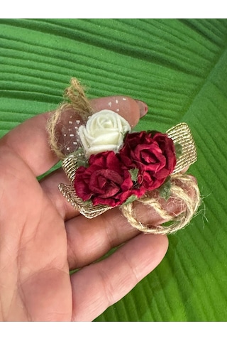 4x4 Cm Kırmızı Beyaz Çiçekli Broş Yaka İğnesi Türban Giyim Aksesuarı Renkli