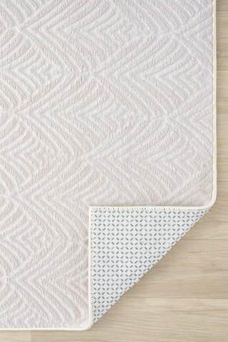 Raschel Carpet Premium Yıkanabilir Leke Tutmaz Yaprak Emboss Krem Özel Seri Kaymaz Taban Halı Yolluk Krem