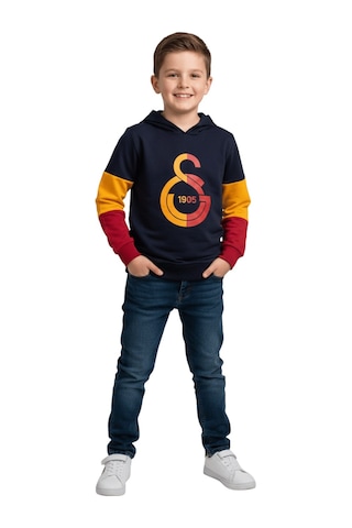 Gsstore Galatasaray Lisanslı Logo Siyah Kapüşonlu Çocuk Sweat Bayrak Kırmızı - Siyah