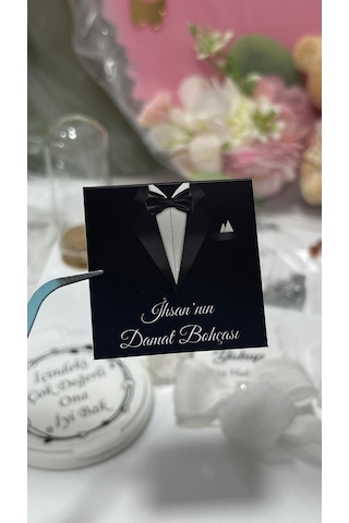 Damat Bohçası Siyah Çikolata Etiketi 3,5 Cm 88 Adet - Arl Etiket Tasarım Beyaz
