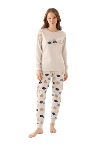 Kız Çocuk Ayıcık Baskılı Uzun Kollu Pijama Takım-16029 Gri