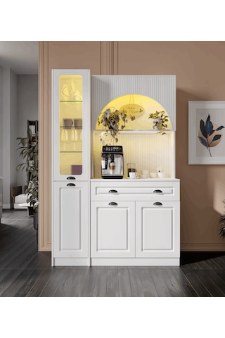 Guneystore Armoni Black Midi Kahve Köşesi Sol Vitrinli Komple Mdf Beyaz