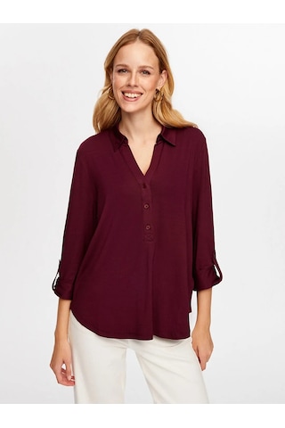 Faik Sönmez Polo Yaka Kadın Uzun Kollu T-shirt Bw26tsh004 Mürdüm