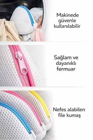Lüx 3'lü Set Fermuarlı Bebek Çorap Sütyen Çamaşır Kurutma & Yıkama Filesi Beyaz