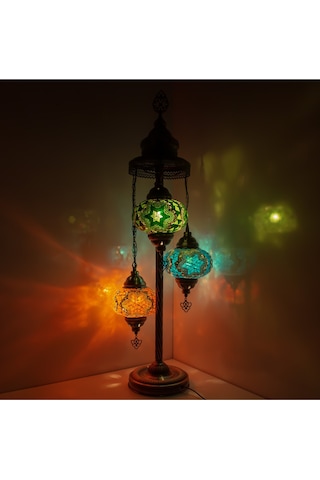 Mozaik 3'lü Lambader, Köşe Lambası, Osmanlı Dekoratif Ev Aydınlatmaları, El Yapımı Mozaik Lamba