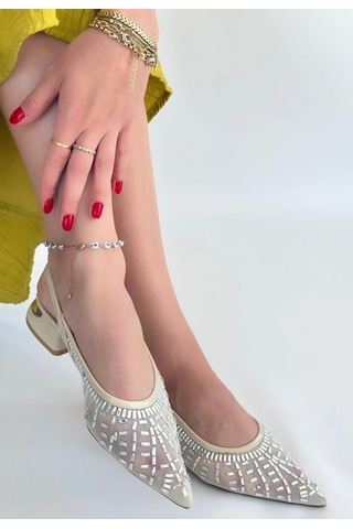 Piga Ten Cilt Tüllü Topuklu Ayakkabı Ten