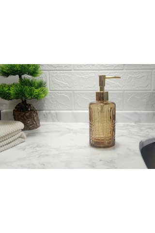 Cam Sıvı Sabunluk,kristal Desenli Kahverengi 300ml Banyo Seti 6