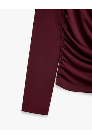 Koton Slim Fit Uzun Kollu Şal Detaylı Drapeli Degaje Yaka Bluz Bordo 7wak10009pk