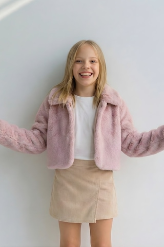 Esila Kids Kız Çocuk Bolero Peluş Ceket İnci Kapamalı Uzun Kollu Çocuk Ceket Gülkurusu